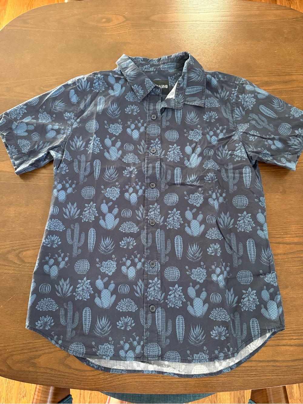 Wildfang Navy Short-Sleeve Button-Up Shirt with Cactus Print